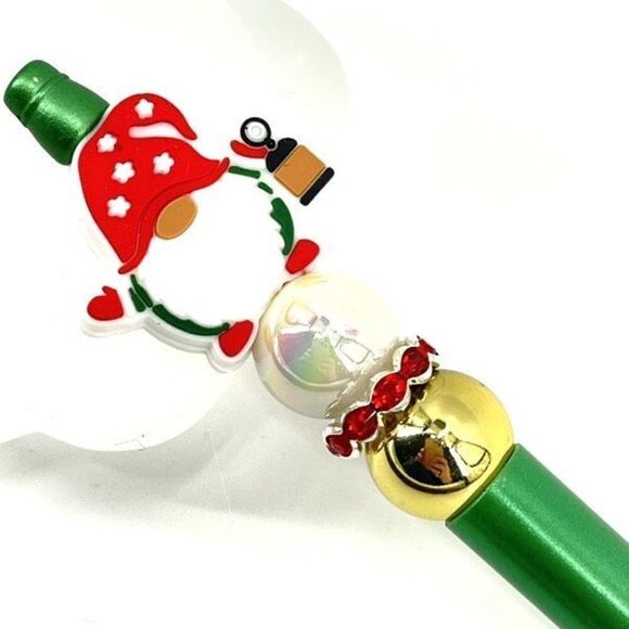 Christmas gnome handmade pen NEW beads green red white gold - Picture 3 of 5